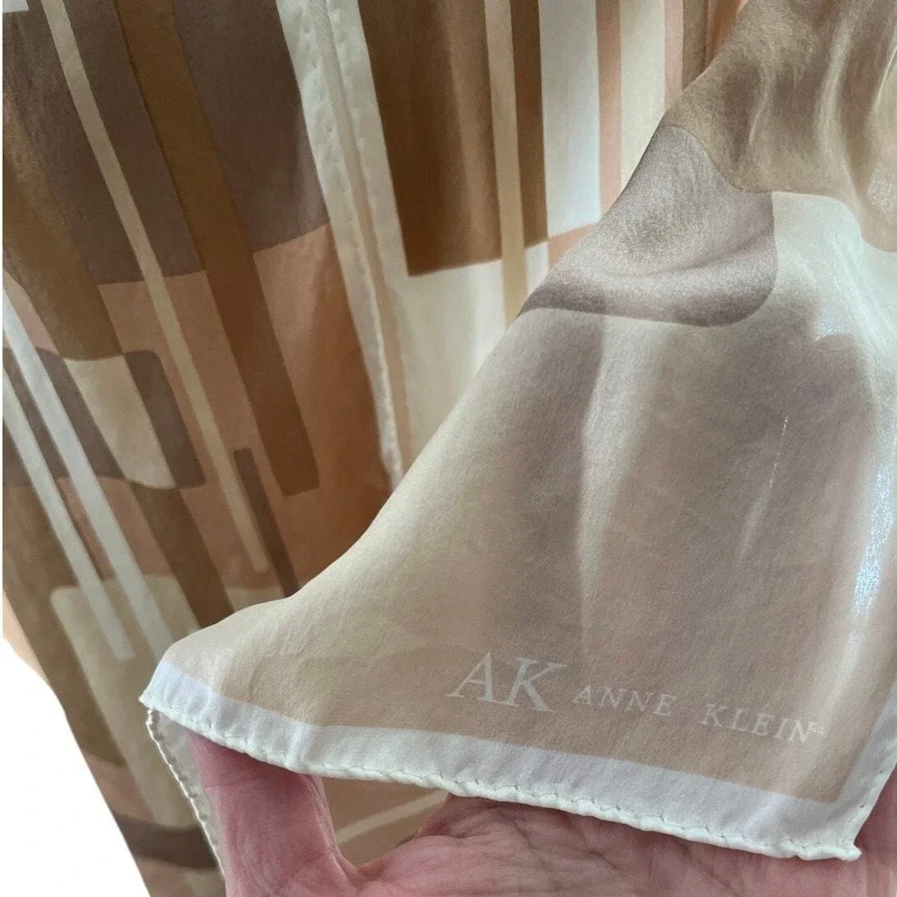 Liz Claiborne Anne Klein Silk Scarf Beige Tan Pink Nuetral‎
